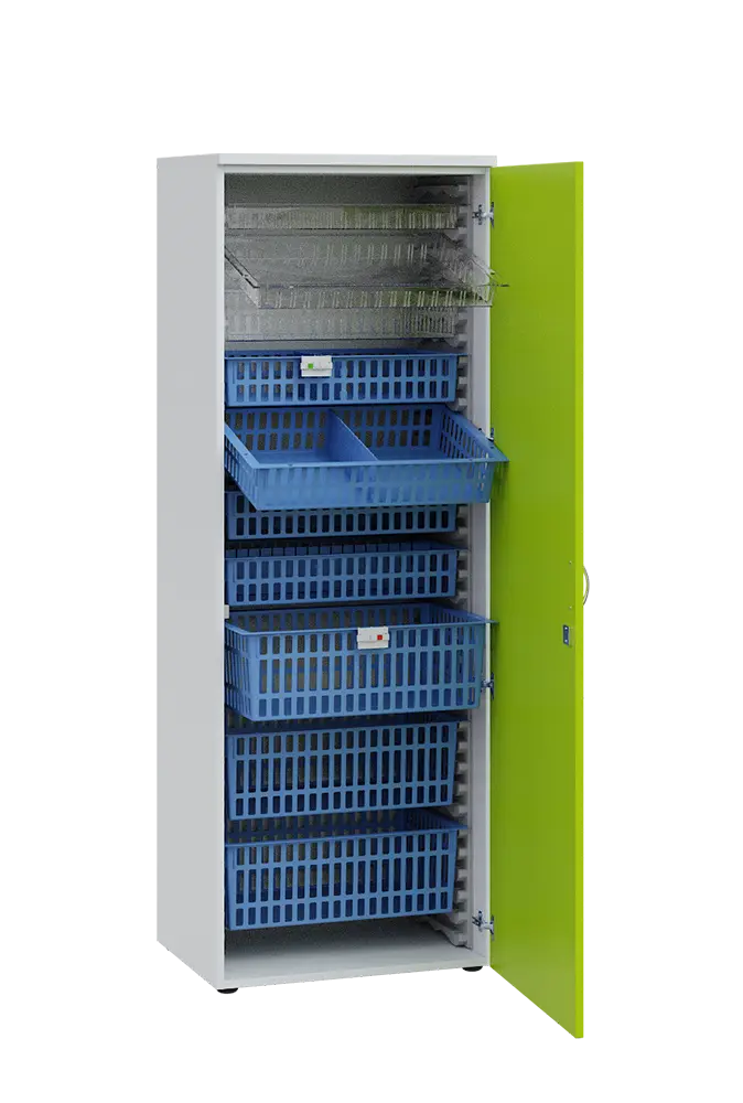 MEDICAL D - 66 skříň léková boxová, 1950 x 660 x 535, dvířka, korpus bílá, dvířka jarní zeleň